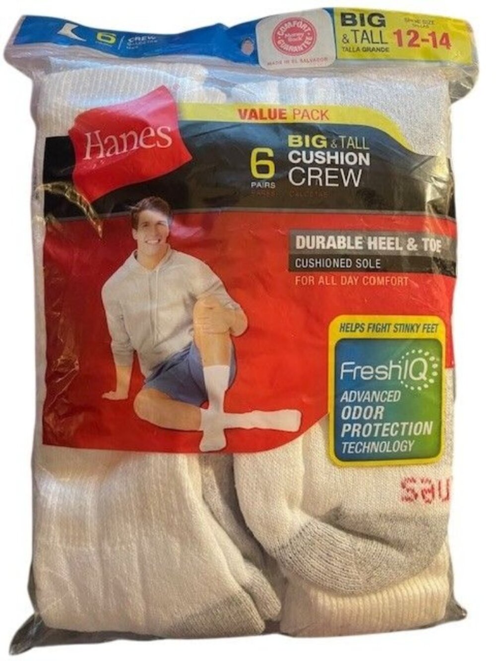 Hanes Big & Tall Men Cushion Crew Socks 6 Pack 12-14